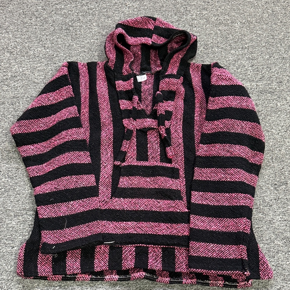 Unisex Striped Pink and Black Poncho